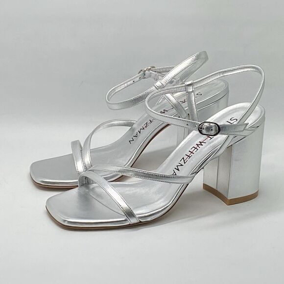 Stuart Weitzman Oasis 85MM Metallic Leather Block-Heel Sandals size 6.5 - Picture 5 of 12